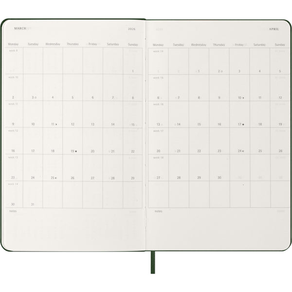 Moleskine 2026 Agenda - Weekly, Large Hard Cover, Green