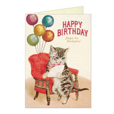 Cavallini Birthday Greeting Card - Cat With Fan