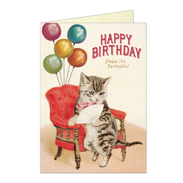 Cavallini Birthday Greeting Card - Cat With Fan