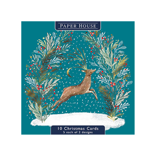 Paper House Holiday Boxed Cards 10pk: Deer Bower Assorted
