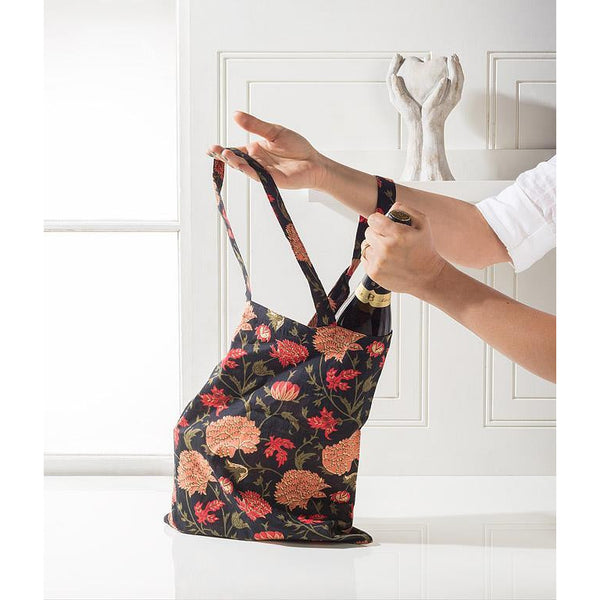 Abbott Cotton Tote Bag - Bold Flowers on Black