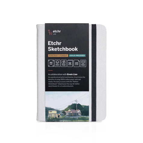 Etchr 100% Cotton Mixed Media Sketchbook, A6 Portrait, Cold Pressed
