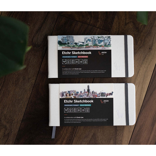 Etchr 100% Cotton Mixed Media Sketchbook, Panoramic, Hot Pressed