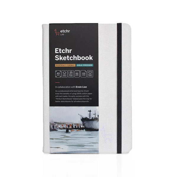 Etchr 100% Cotton Mixed Media Sketchbook, A5 Portrait, Cold Pressed