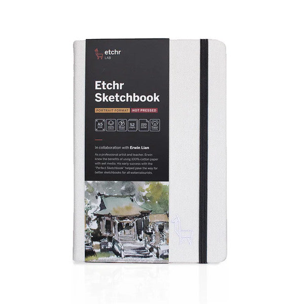 Etchr 100% Cotton Mixed Media Sketchbook, A5 Portrait, Hot Pressed
