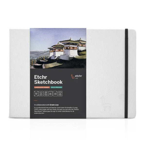 Etchr 100% Cotton Mixed Media Sketchbook, A4 Landscape, Cold Pressed