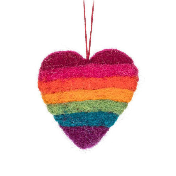 Abbott Hanging Wool Ornament - Rainbow Striped Heart