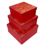 Paper Trendz Holiday Gift Boxes 3pc Set - Red Botanical
