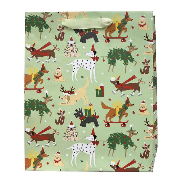 Paper Trendz Holiday Gift Bag, Large - Festive Dogs