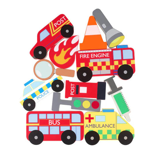 Orange Tree Toys Wooden Emergency Vehicles Stacking Game