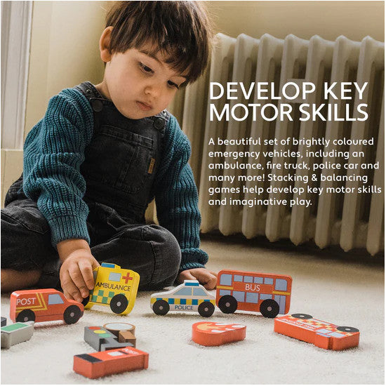 Orange Tree Toys Wooden Emergency Vehicles Stacking Game