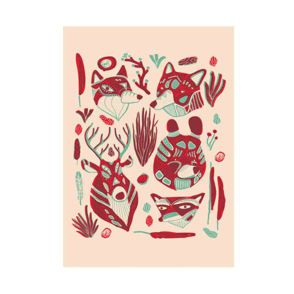 Native Northwest Postcard - Woodland Animals