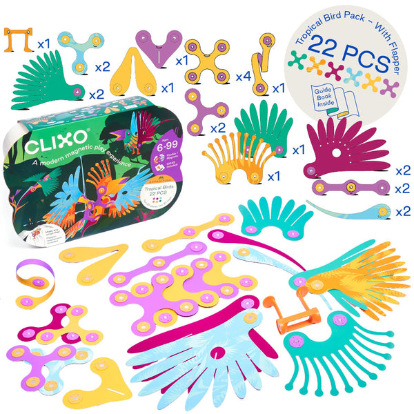 Clixo Magnetic Building Kit 22pc Tropical Birds Pack
