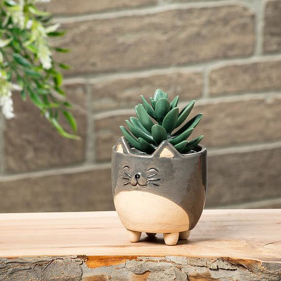 Abbott Planter, Stoneware - Small Cat on Legs - Grey