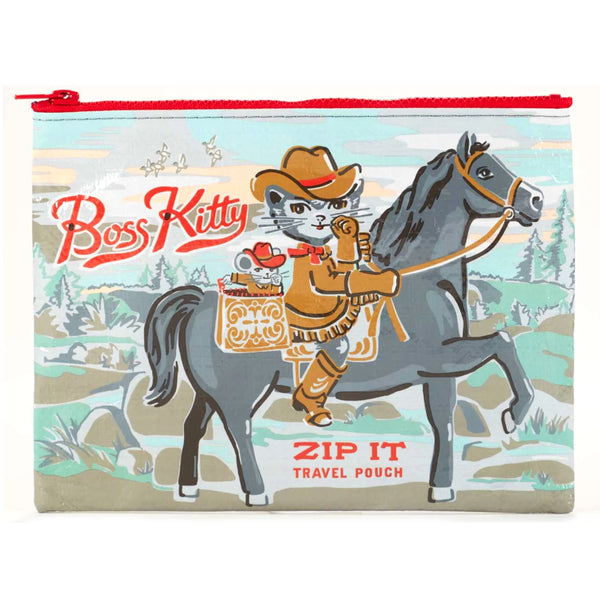 Blue Q Recycled Zipper Pouch - Boss Kitty
