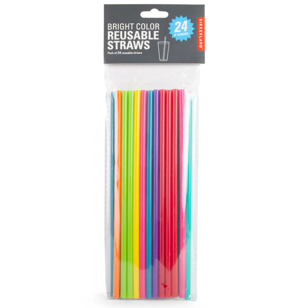 Kikkerland Reusable Straws 8" Bright Rainbow Colours 24pk
