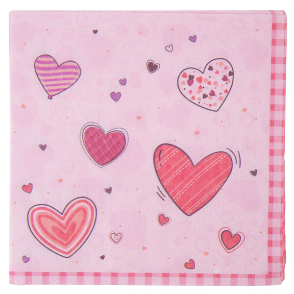 Art for the Table Lunch Napkins 20pk Pink Hearts
