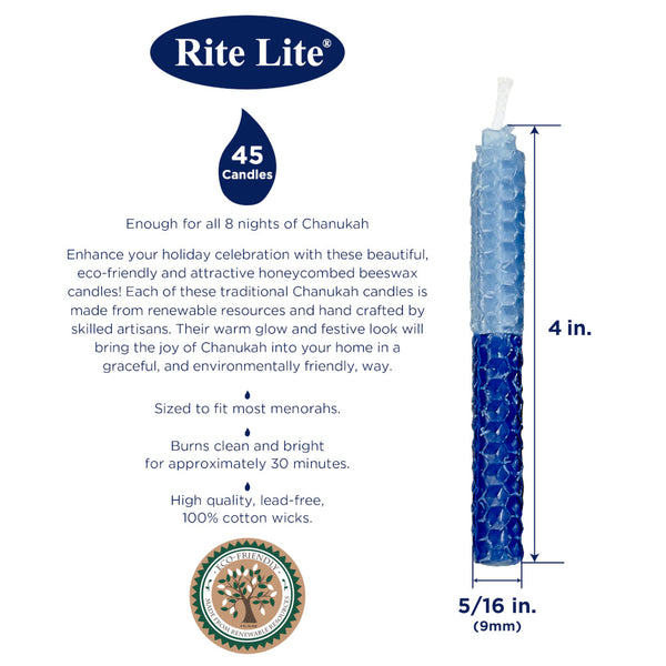 Rite Lite Chanukah Honeycomb Beeswax Candles 45pk Blue 2 Tone