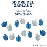 Rite Lite Chanukah 3D Glitter Garland 9ft Silver & Blue Dreidels