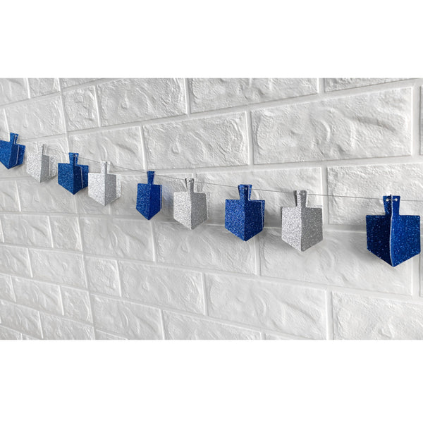 Rite Lite Chanukah 3D Glitter Garland 9ft Silver & Blue Dreidels