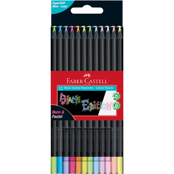 Faber-Castell Black Edition Coloured Pencils 12pk - Neon & Pastel