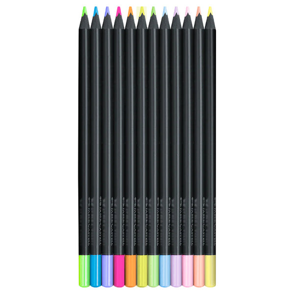Faber-Castell Black Edition Coloured Pencils 12pk - Neon & Pastel