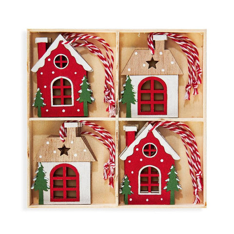 CTG Mini Wood Ornaments Set 12pk Christmas Houses