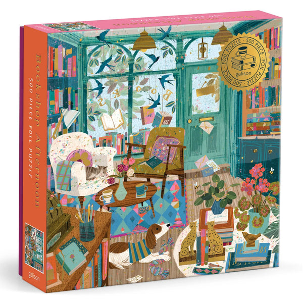 Galison 500pc Foil Puzzle - Bookshop Afternoon