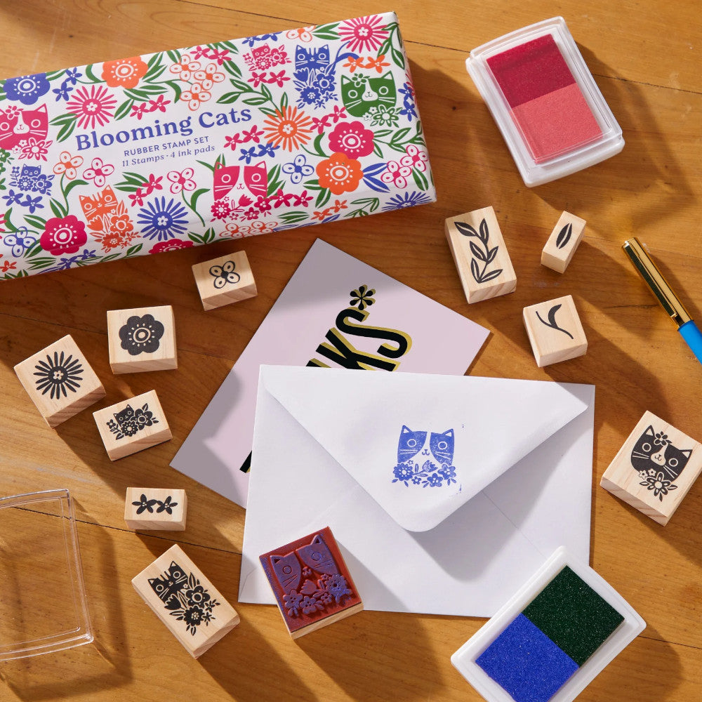 Galison Blooming Cats Rubber Stamp Set