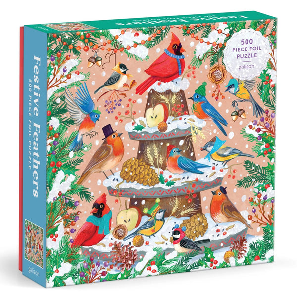 Galison 500pc Foil Puzzle - Festive Feathers