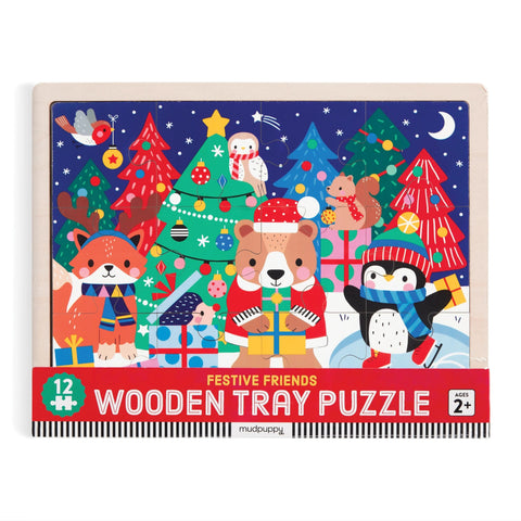 Mudpuppy 12pc Wooden Tray Puzzle - Festive Friends