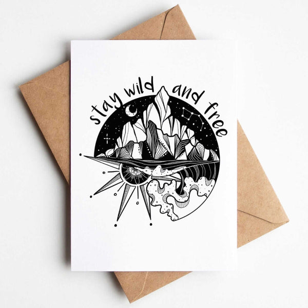 Mountain Mornings Greeting Card - Stay Wild and Free, Blank Inside