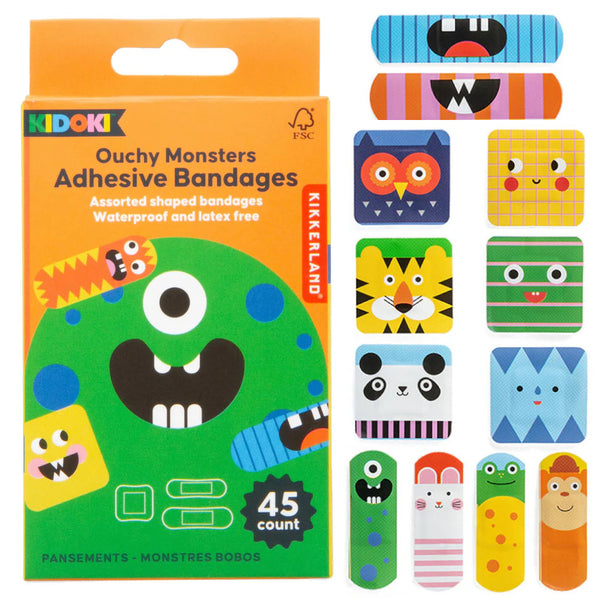Kikkerland Kidoki Ouchy Friends Adhesive Bandages 45pk Assorted