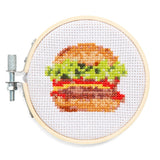 Kikkerland Mini Cross Stitch Embroidery Kit - Burger