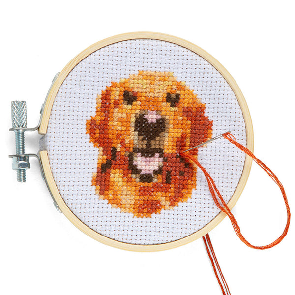 Kikkerland Mini Cross Stitch Embroidery Kit - Golden Retriever
