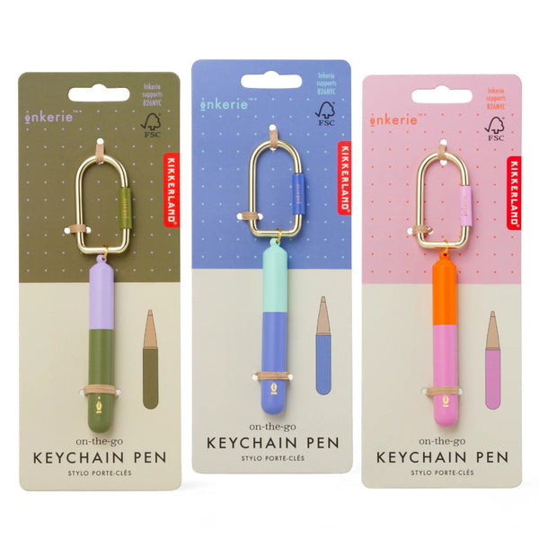 Kikkerland Inkerie On-The-Go Keychain Pen, Assorted