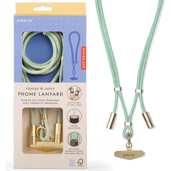 Kikkerland Inkerie Charge & Carry Phone Lanyard, Blue