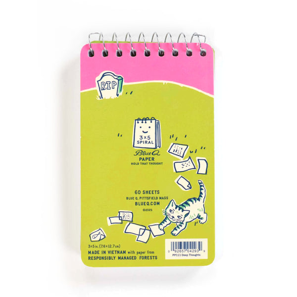 Blue Q Blank 3" x 5" Top-Coil Notebook - Deep Thoughts For My Cat