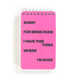 Blue Q Blank 3" x 5" Top-Coil Notebook - Sorry For Being Rude
