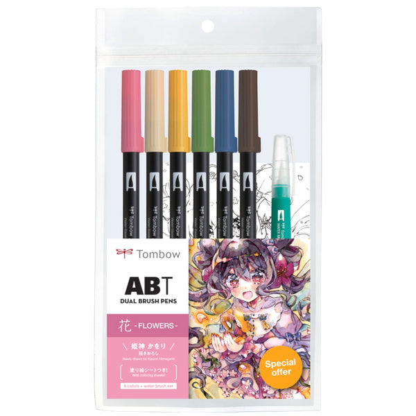 Tombow Dual Brush Pen Set 6pk Manga Flowers