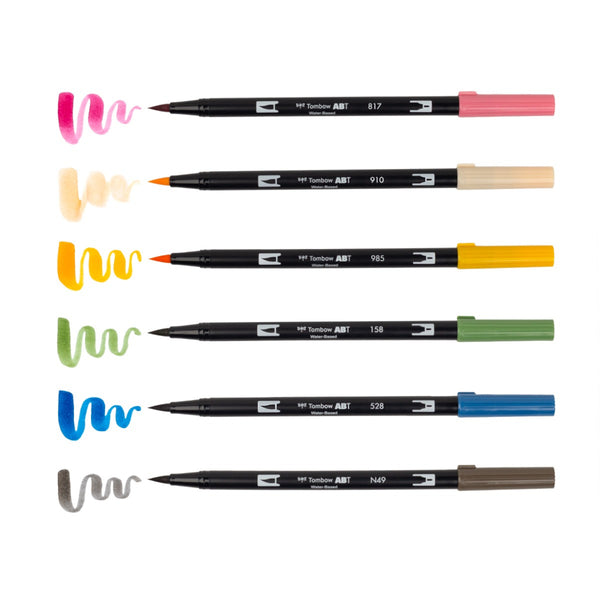 Tombow Dual Brush Pen Set 6pk Manga Flowers