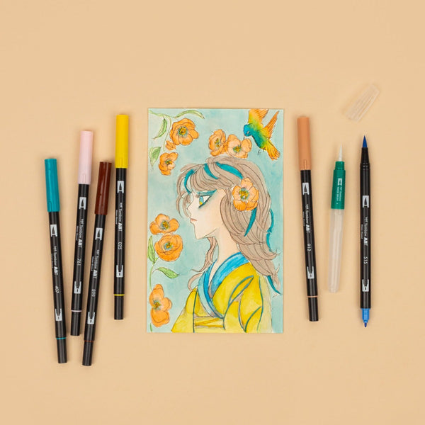 Tombow Dual Brush Pen Set 6pk Manga Bird