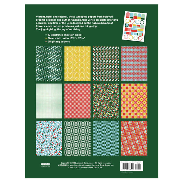 Amanda Jane Jones Wrapping Paper Florals - 12 Sheets with Gift Tags
