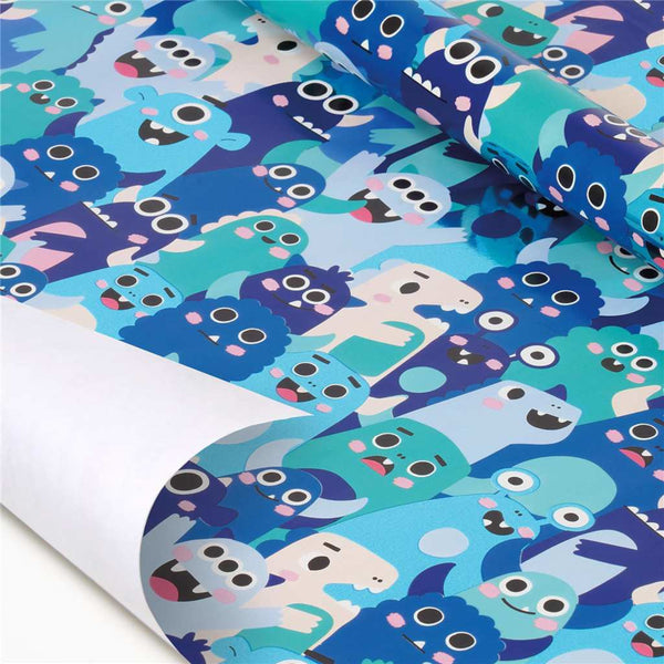 Legami Gift Wrap Roll - Monster, Blue