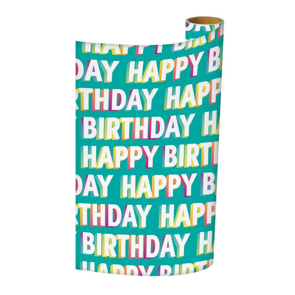 Legami Gift Wrap Roll - Happy Birthday, Light Teal