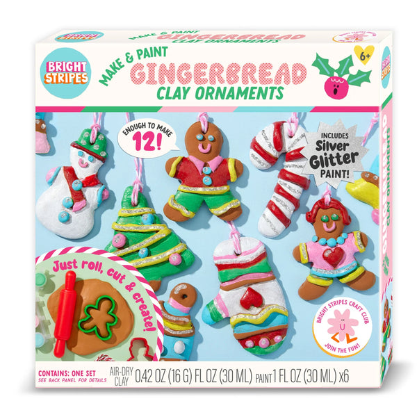 Bright Stripes Make & Paint Gingerbread Clay Ornaments Kit