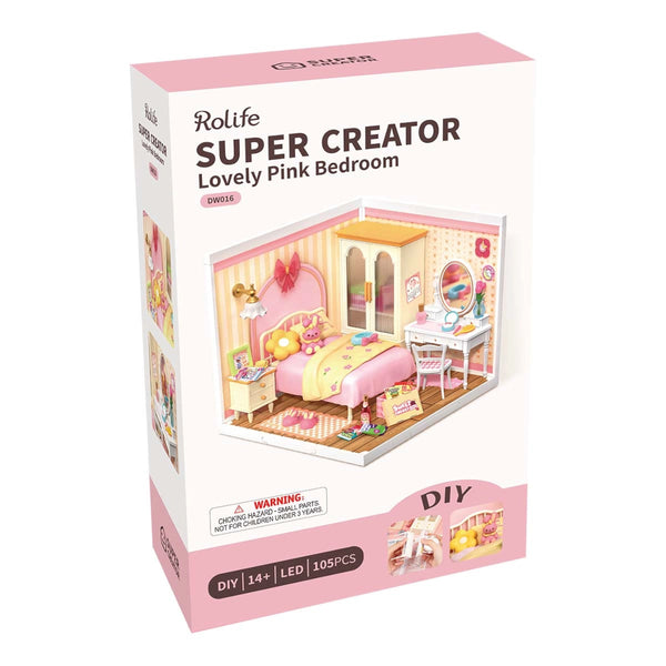 Robotime Rolife DIY Mini Model Kit, Super Creator - Lovely Pink Bedroom