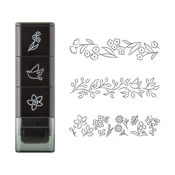 Midori Rotating Self-Inking Paintable Stamps, Mini 3pk Plants