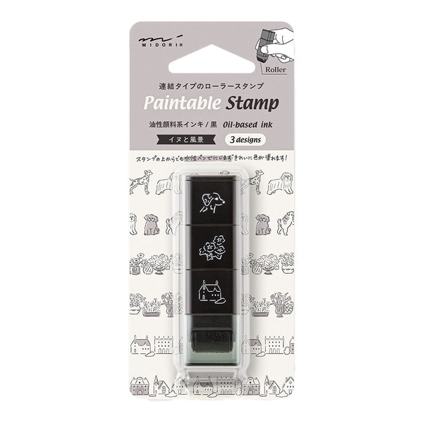 Midori Rotating Self-Inking Paintable Stamps, Mini 3pk Dog & Landscape
