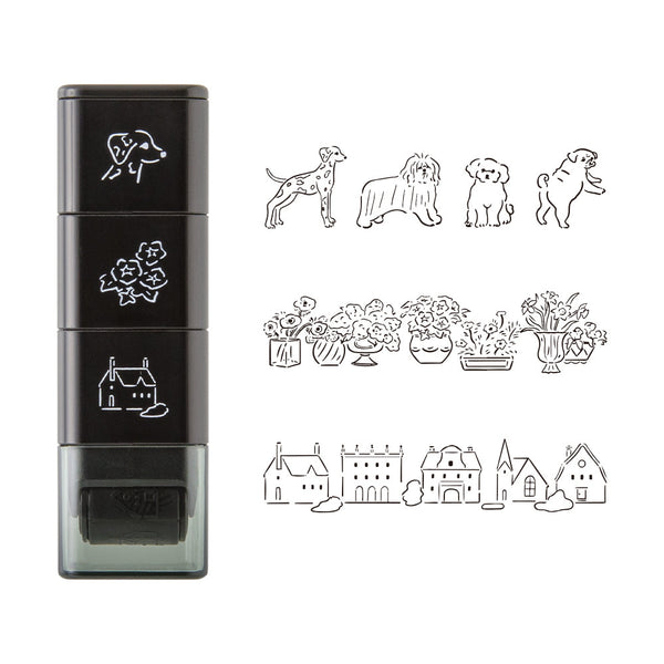 Midori Rotating Self-Inking Paintable Stamps, Mini 3pk Dog & Landscape